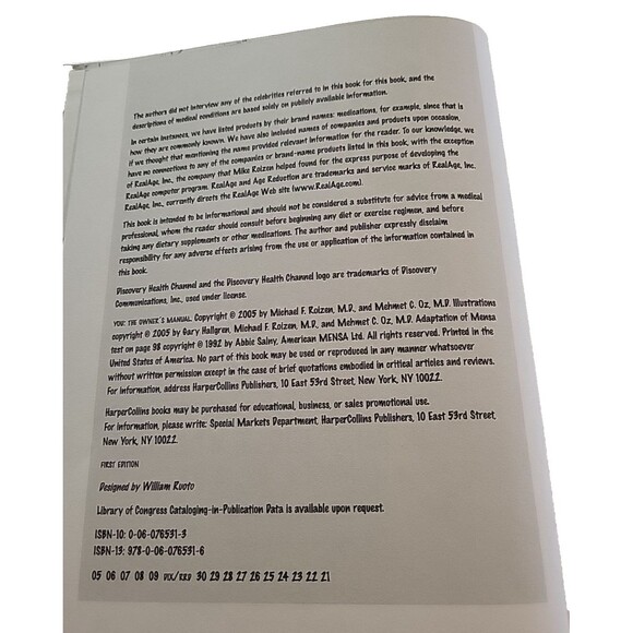 YOU - The Owner's Manual : An Insider's Guide to the Body Hardcover 1st Edition - Picture 5 of 6